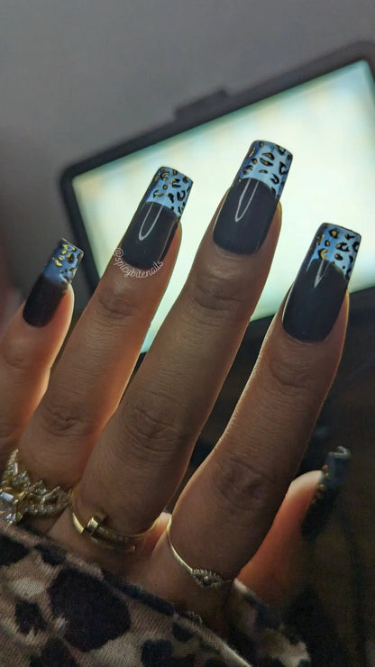 Mob Wife - Sheer Black and Gold Chrome Leopard French Press-On Nail Extensions 10pcs