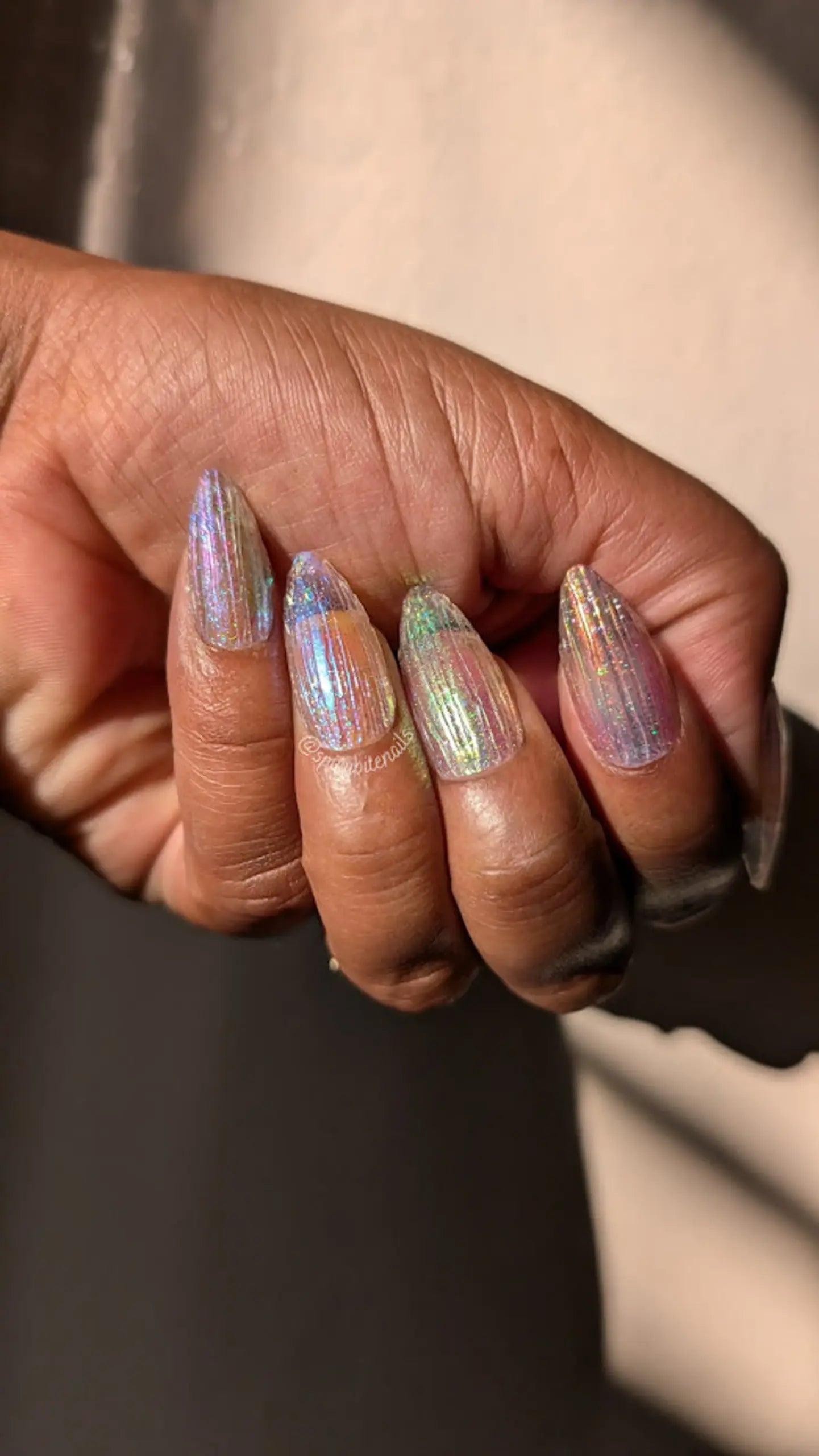 Fairy Wings - 3D Rainbow Fluted Glass Transparent Holographic False Press-On Nail Extensions 10pcs