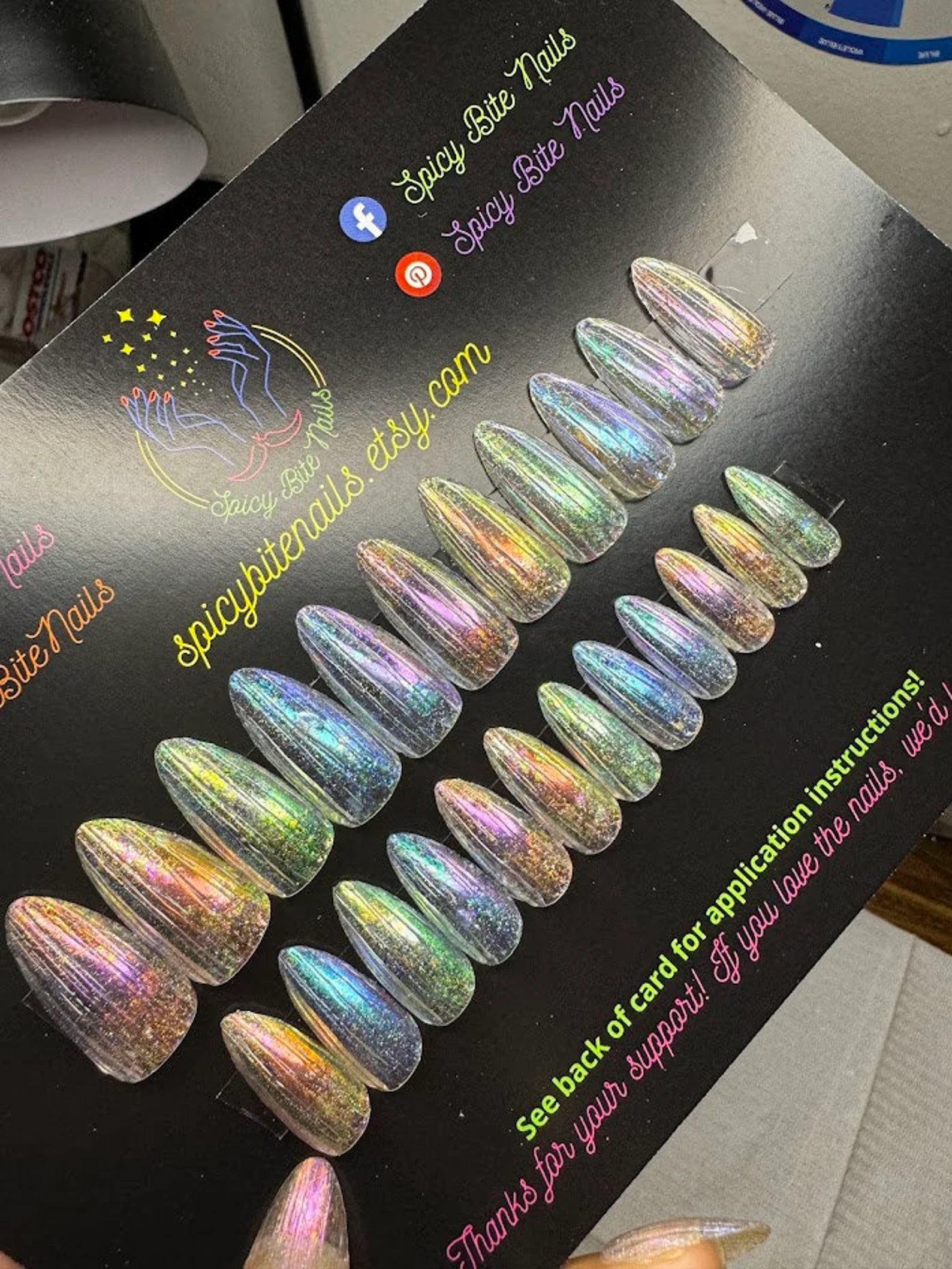 Fairy Wings - 3D Rainbow Fluted Glass Transparent Holographic False Press-On Nail Extensions 10pcs