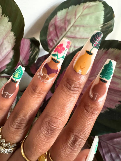 Rooted in Melanin - Black and Brown Women Plant Inspired False Press-On Nail Extensions 10pcs