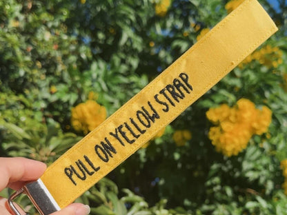 Pull on Yellow Strap Embroidered Wristlet | Handmade Disney Theme Park-Inspired Keychain