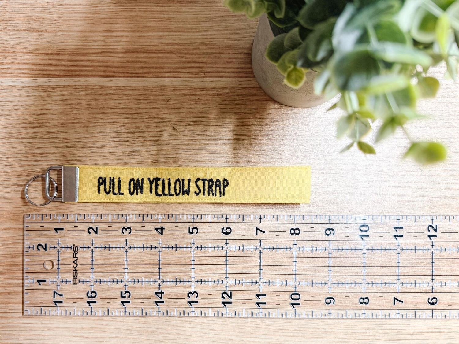 Pull on Yellow Strap Embroidered Wristlet | Handmade Disney Theme Park-Inspired Keychain