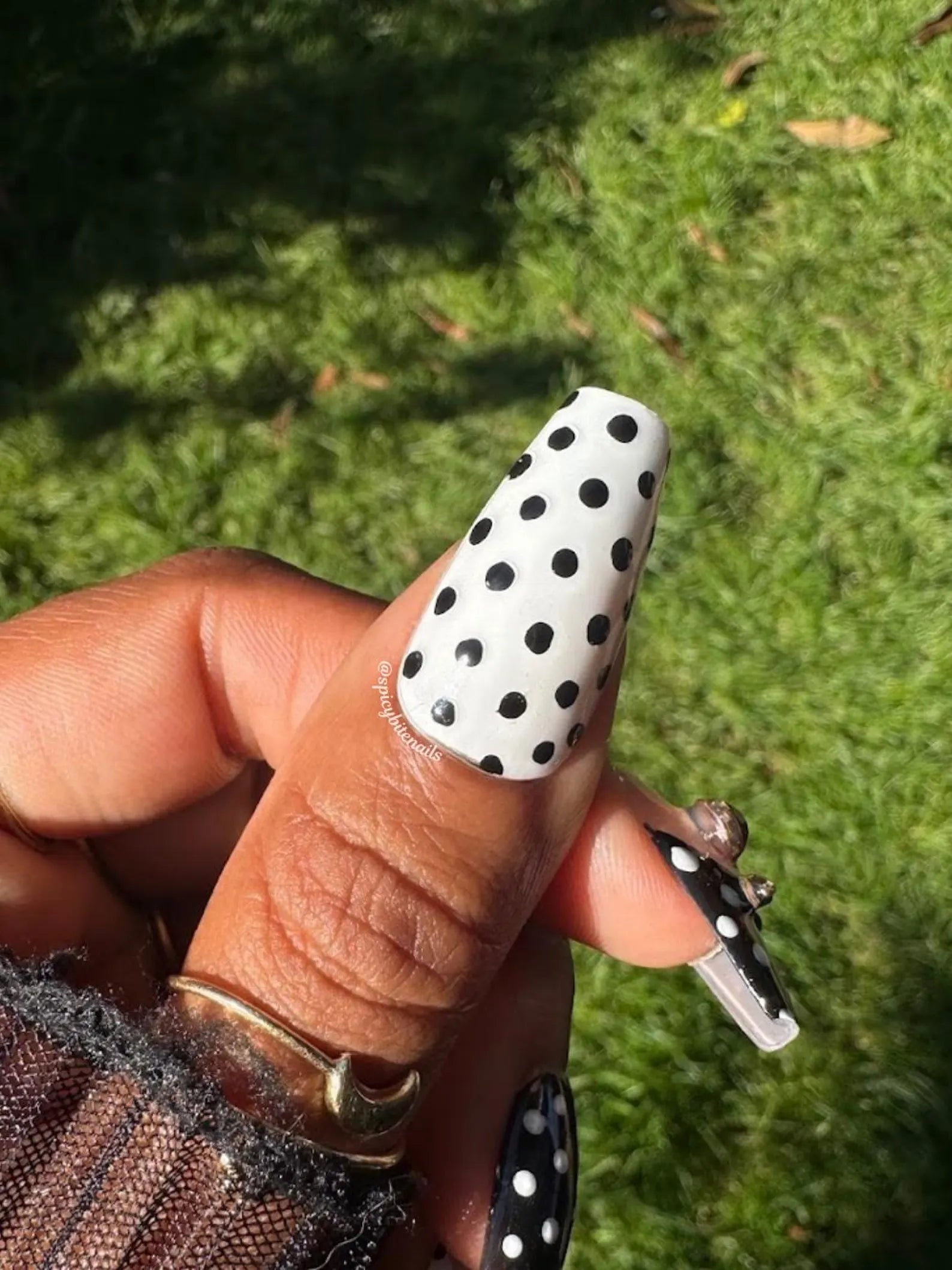Cherry on Top - Black and White Polka Dot and Cherry Press-On Nail Extensions 10pcs