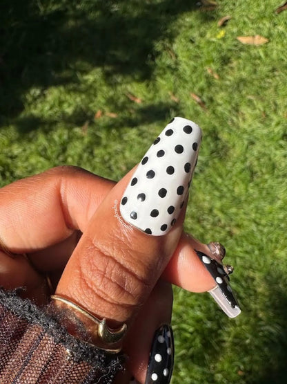 Cherry on Top - Black and White Polka Dot and Cherry Press-On Nail Extensions 10pcs