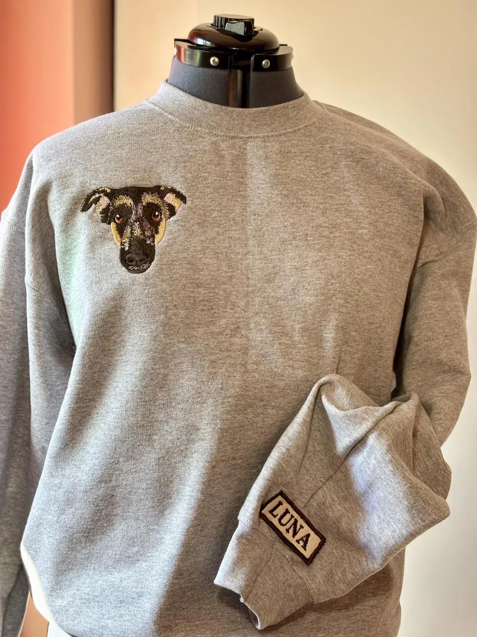 Custom Pet Portrait Embroidery on Crew Sweatshirt or Hoodie - $5 Donation to Caitie&