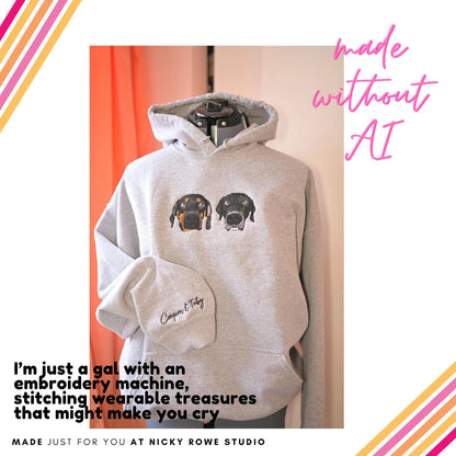 Custom Pet Portrait Embroidery on Crew Sweatshirt or Hoodie - $5 Donation to Caitie&