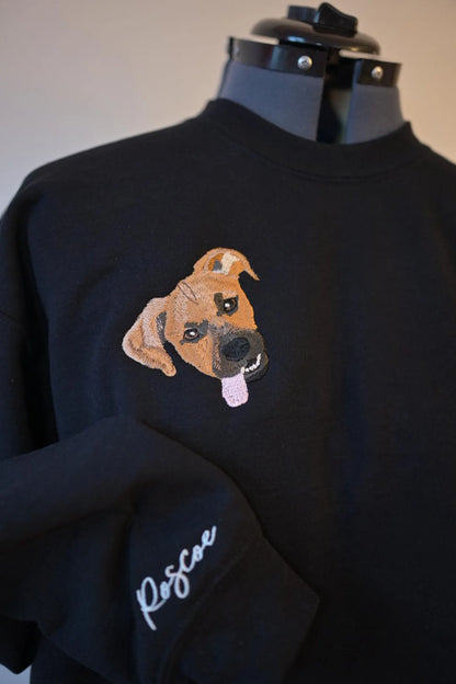 Custom Pet Portrait Embroidery on Crew Sweatshirt or Hoodie - $5 Donation to Caitie&