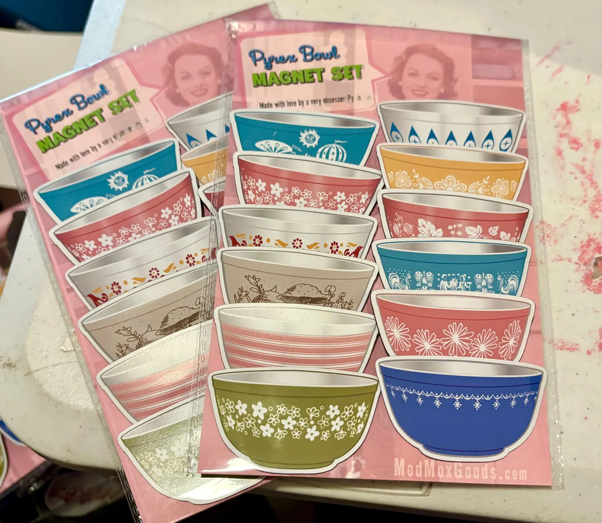 MAGNETS set of 12 vintage Pyrex bowls to "stack" on your fridge or wherever