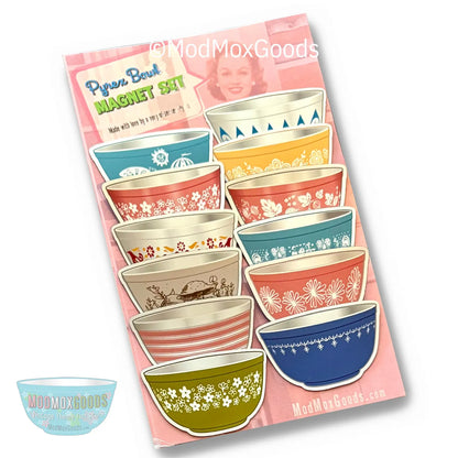MAGNETS set of 12 vintage Pyrex bowls to "stack" on your fridge or wherever