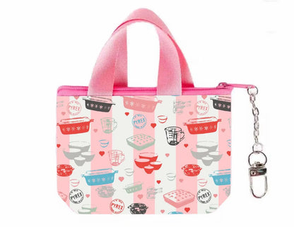 Mini Tote Bag Charm: Vintage Pyrex Kitchen Bowls, Zipper Pouch keychain