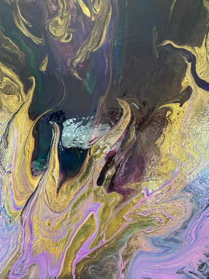 Golden Flame - 12"x12" Abstract Pour Painting