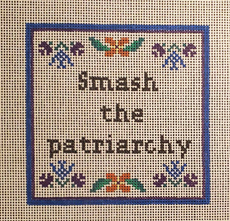 Smash the Patriarchy beginner needlepoint canvas hand painted
