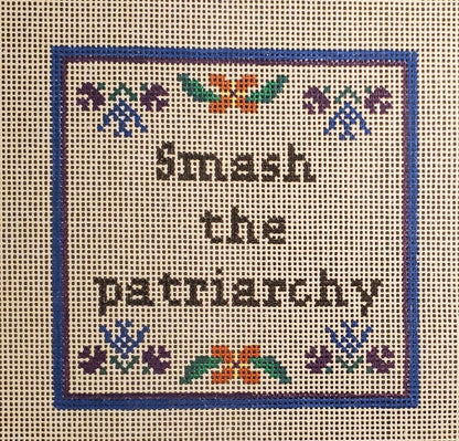 Smash the Patriarchy beginner needlepoint canvas hand painted
