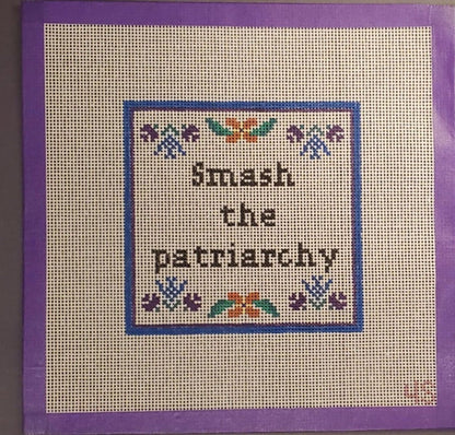 Smash the Patriarchy beginner needlepoint canvas hand painted