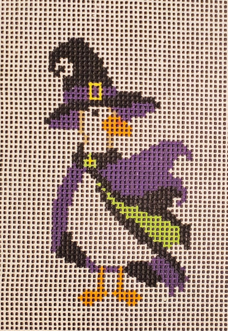 Halloween witch goose needlepoint canvas hand painted