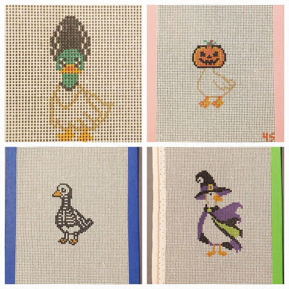 Halloween witch goose needlepoint canvas hand painted