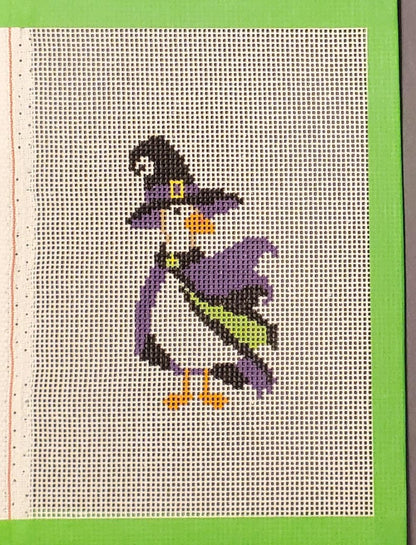 Halloween witch goose needlepoint canvas hand painted