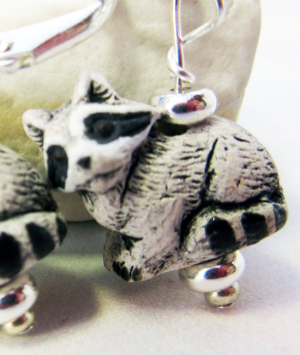 Stylish RACCOON EARRINGS made of hematite stone, ideal for anyone who loves cute animal jewelry and handcrafted nature-inspired accessories.