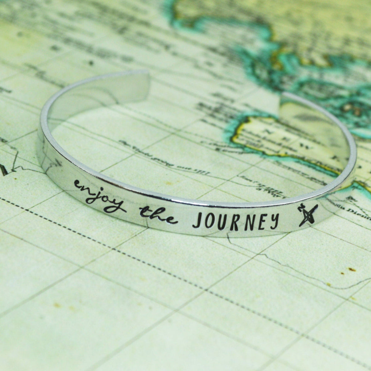 Enjoy The Journey Cuff Bracelet Aluminum Brass or Copper Bangle