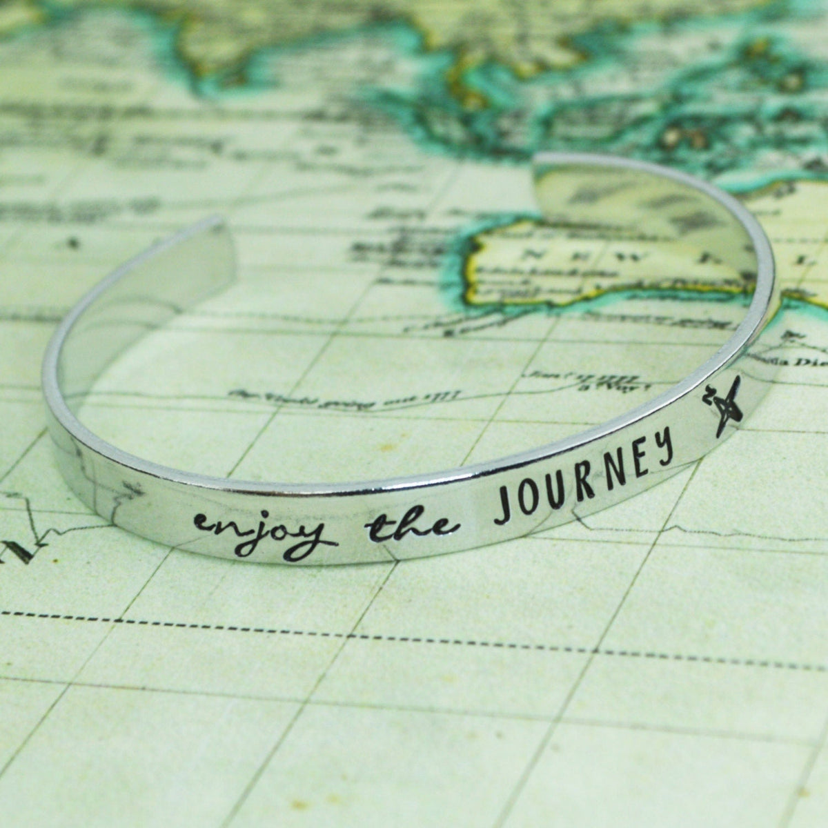 Enjoy The Journey Cuff Bracelet Aluminum Brass or Copper Bangle