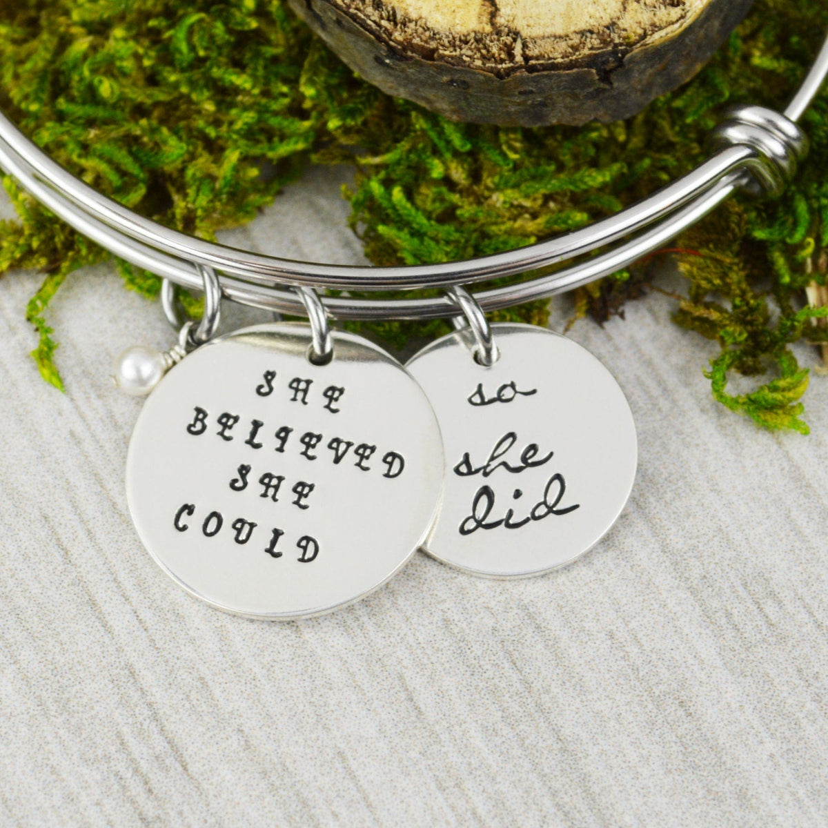 She Believed She Could So She Did Adjustable Bangle Bracelet - Stacking Bangle