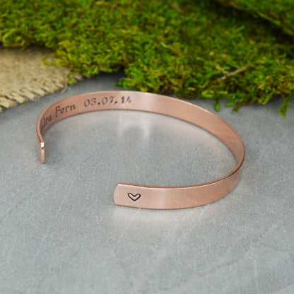 Love Bracelet with Custom Date Hand Stamped Aluminum Brass or Copper Bracelet - Wedding Gift