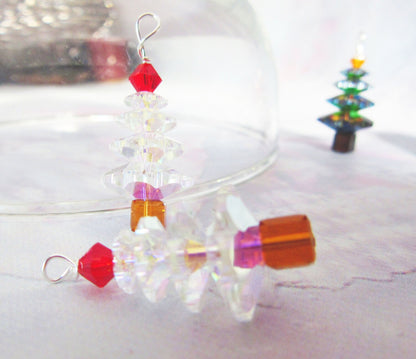 Christmas Tree Earrings featuring authentic crystal drop design in green or white crystals, perfect holiday jewelry for festive occasions.