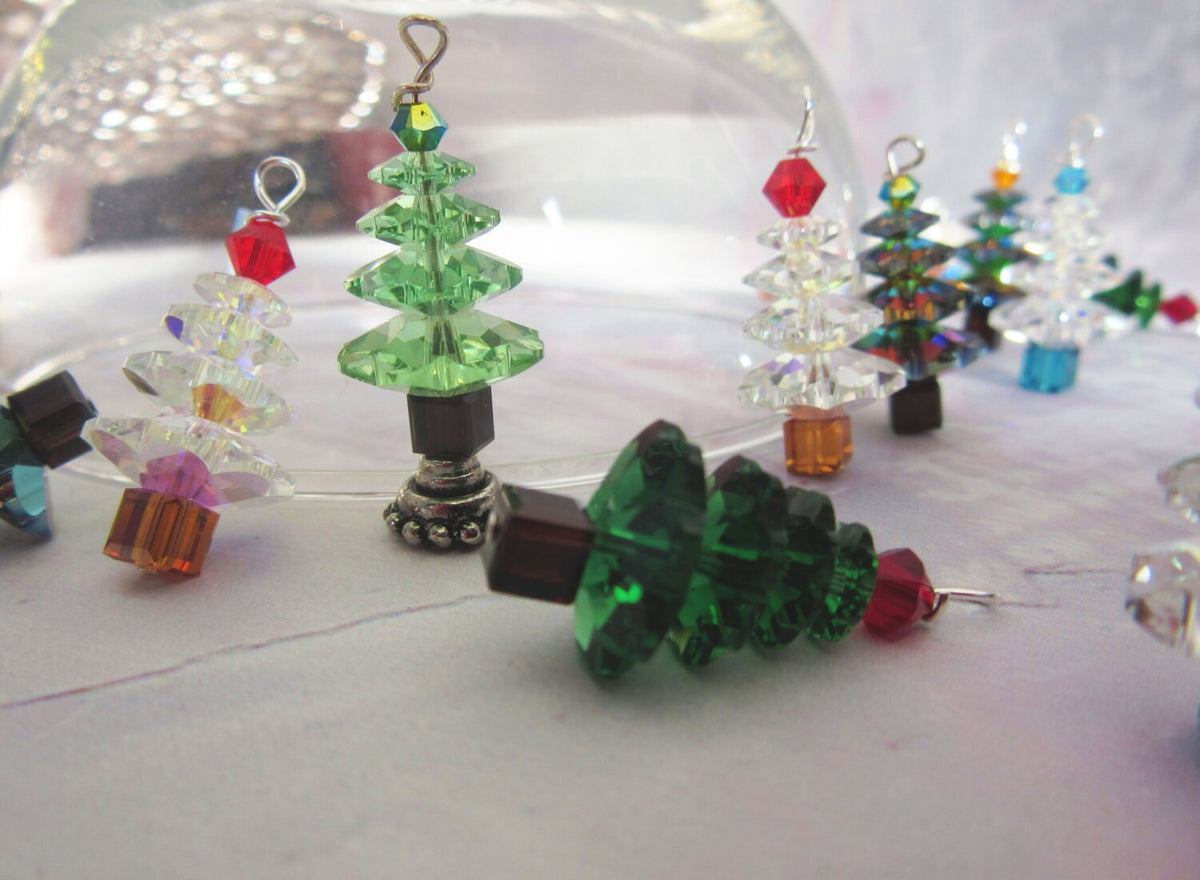 Deep Blue Shimmery Christmas Earrings crystal sparkle - Xmas jewelry - earrings with yellow bead detail and sterling silver lever backs.
