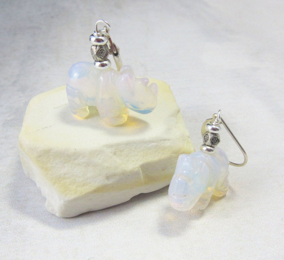 Stylish White Rhino Earrings designed by Gwynstone, featuring unique rhinoceros motifs and natural stones, perfect accessory for animal enthusiasts.