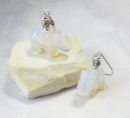 Stylish White Rhino Earrings designed by Gwynstone, featuring unique rhinoceros motifs and natural stones, perfect accessory for animal enthusiasts.