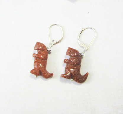 Cute silly Tyrannosaurus rex earrings with lever back design, ideal funny dinosaur jewelry gag gift.