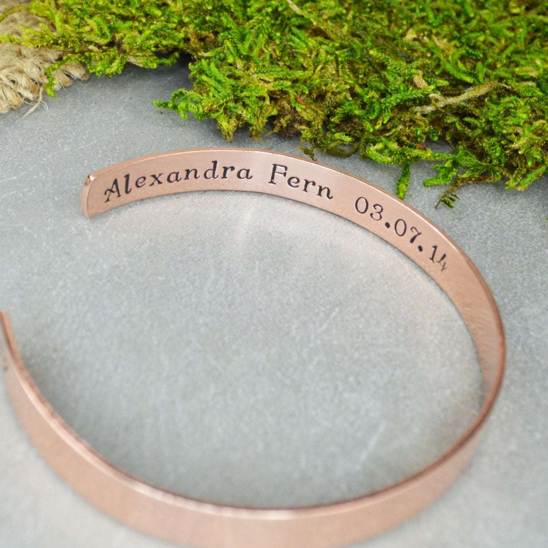 Love Bracelet with Custom Date Hand Stamped Aluminum Brass or Copper Bracelet - Wedding Gift