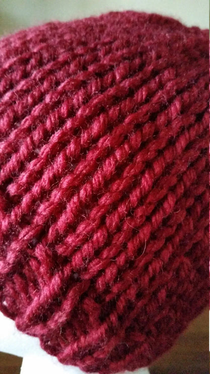 Red Chunky Hand Knit Messy Bun Hat
