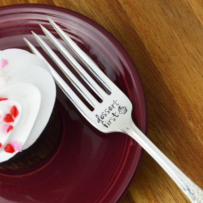 Dessert First Hand Stamped Cake Fork 