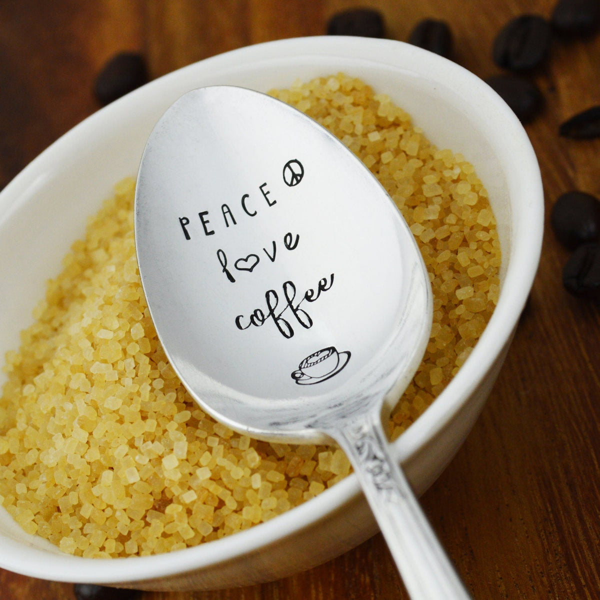 Peace Love Coffee Hand Stamped Spoon 