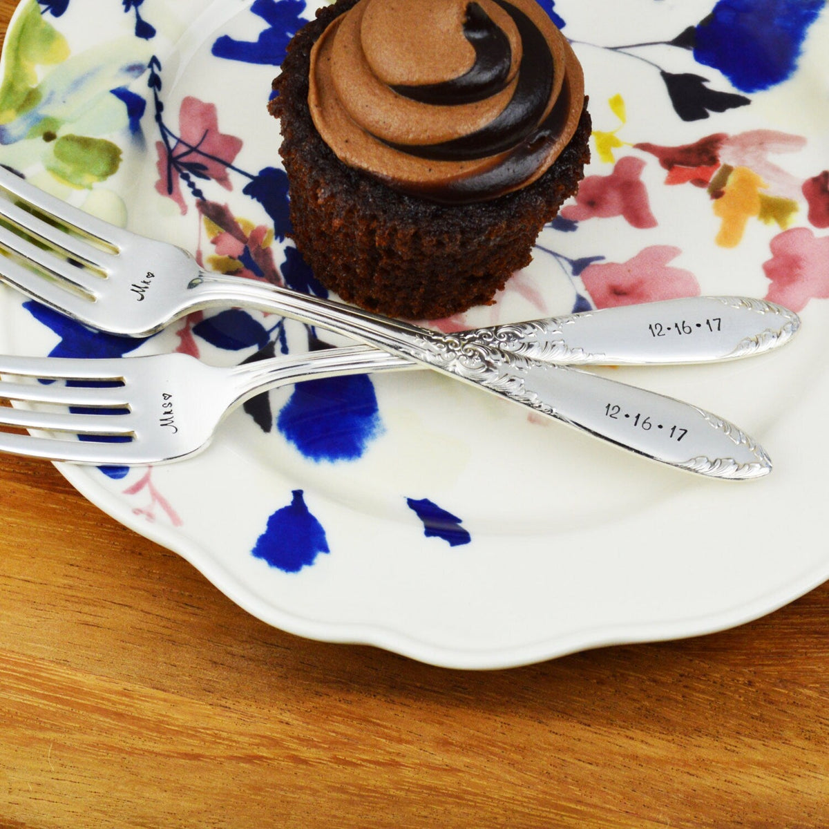 Mr Mrs Hand Stamped Forks with Custom Date 