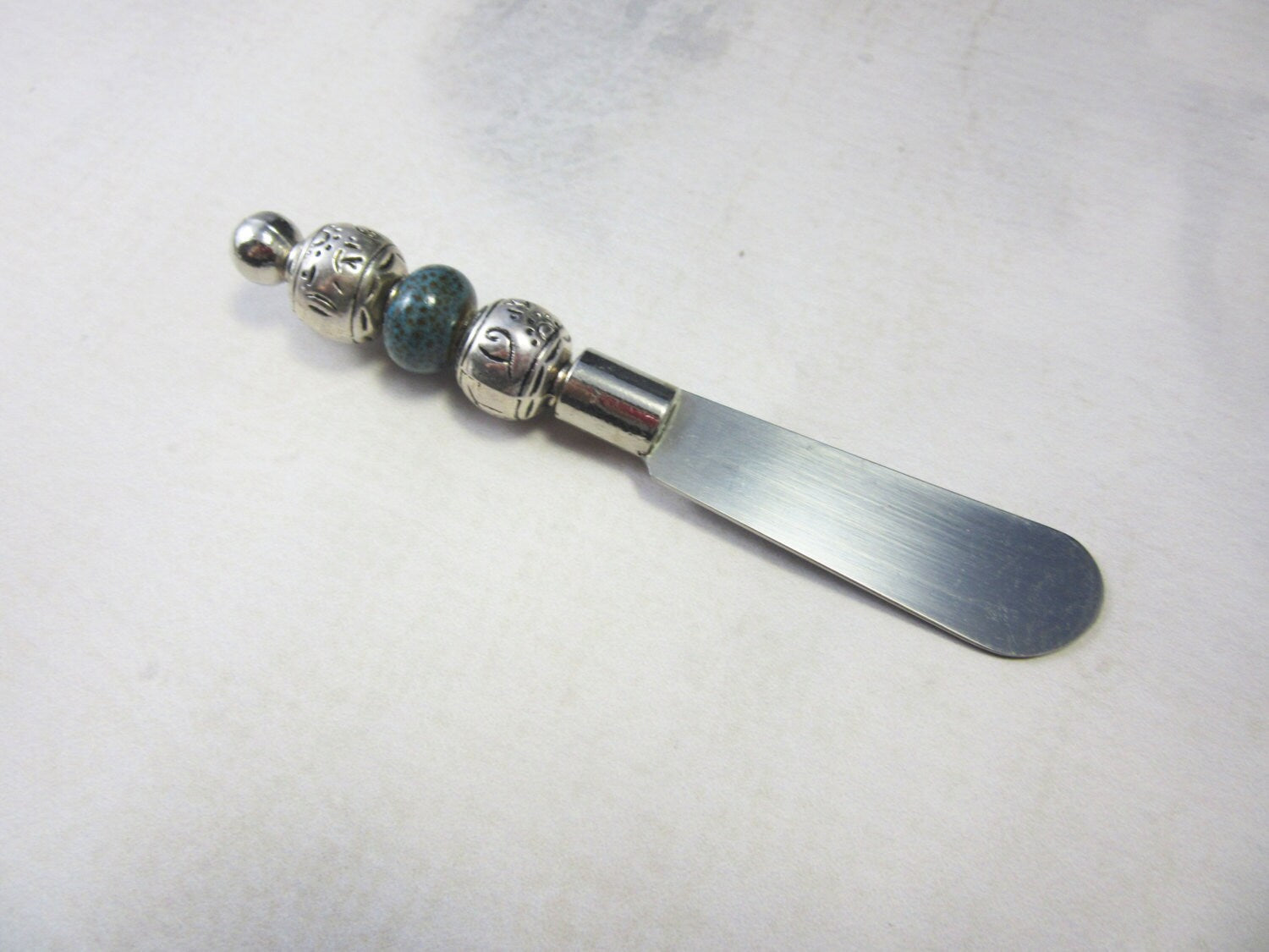 CHEESE SERVING KNIFE - Raku Beaded Knife with beautiful beaded handle for serving cheese and dips.