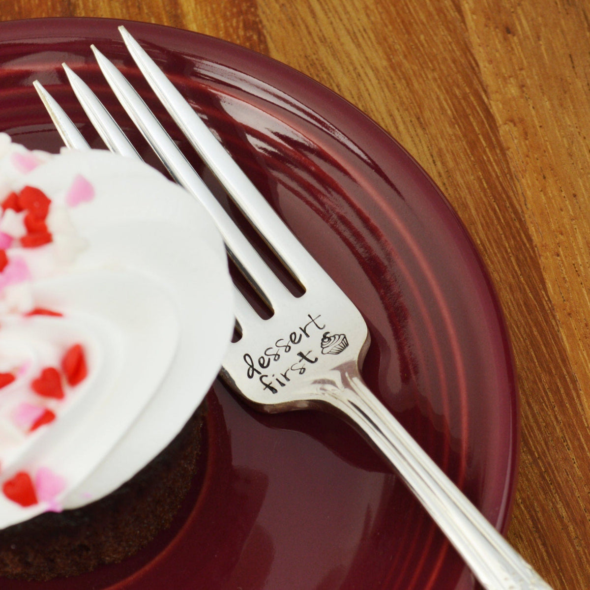 Dessert First Hand Stamped Cake Fork 