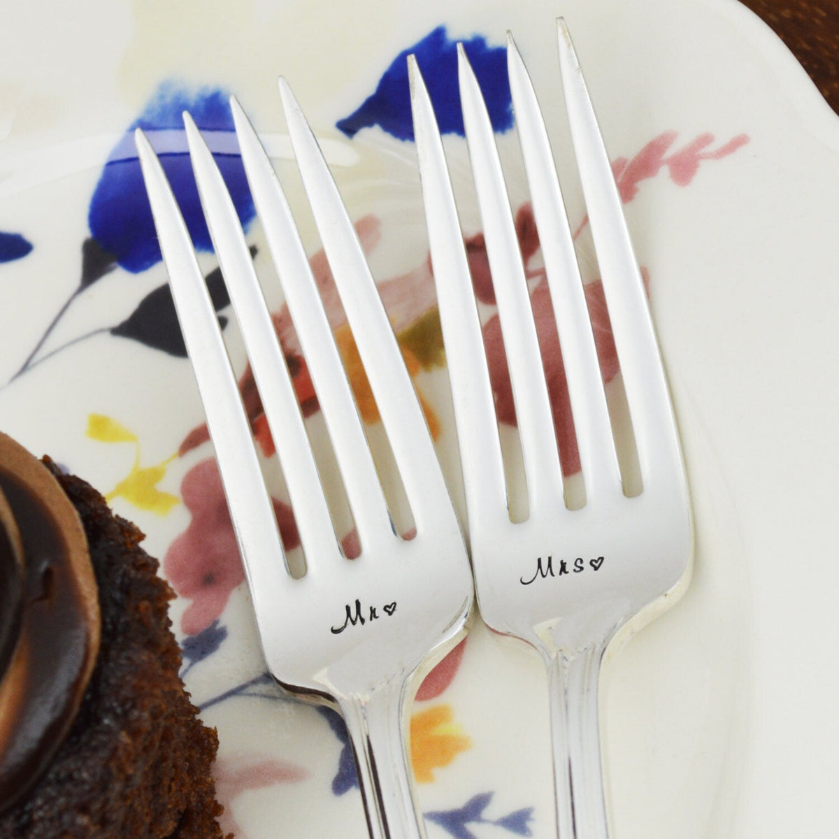 Mr Mrs Hand Stamped Forks with Custom Date 