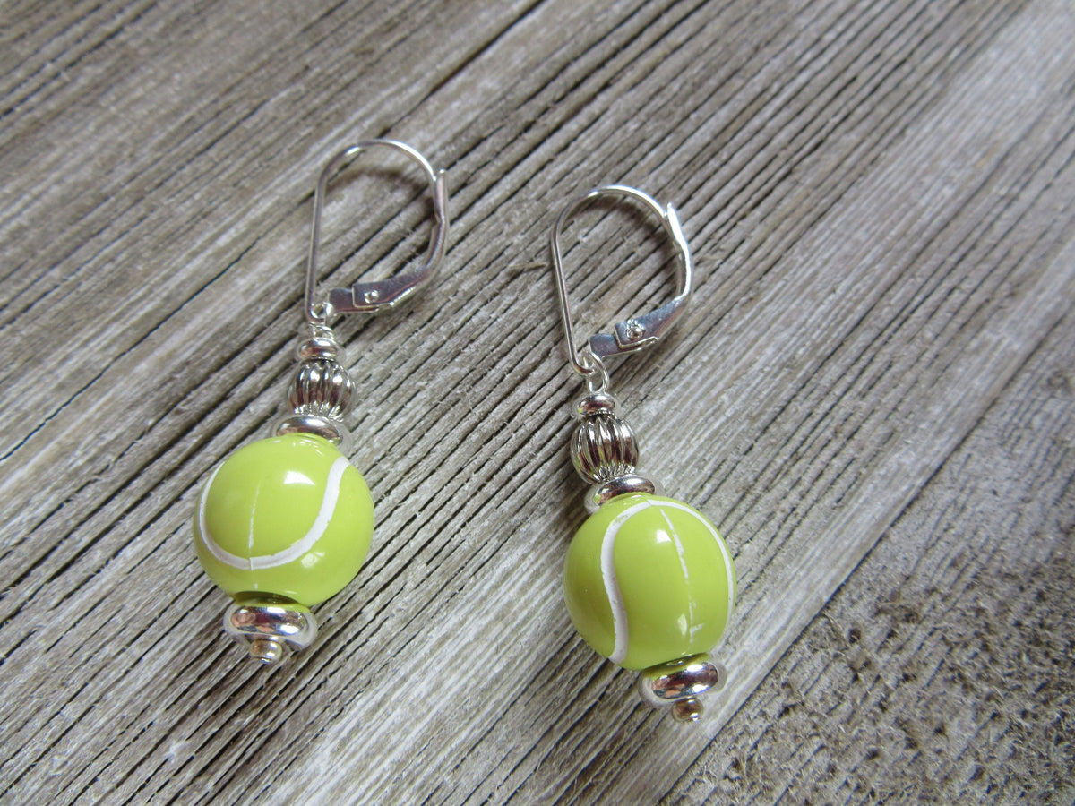 Tennis Earrings featuring a tennis ball design, perfect gift for tennis players and fans, part of Enlivenadorn by Gwynstone&