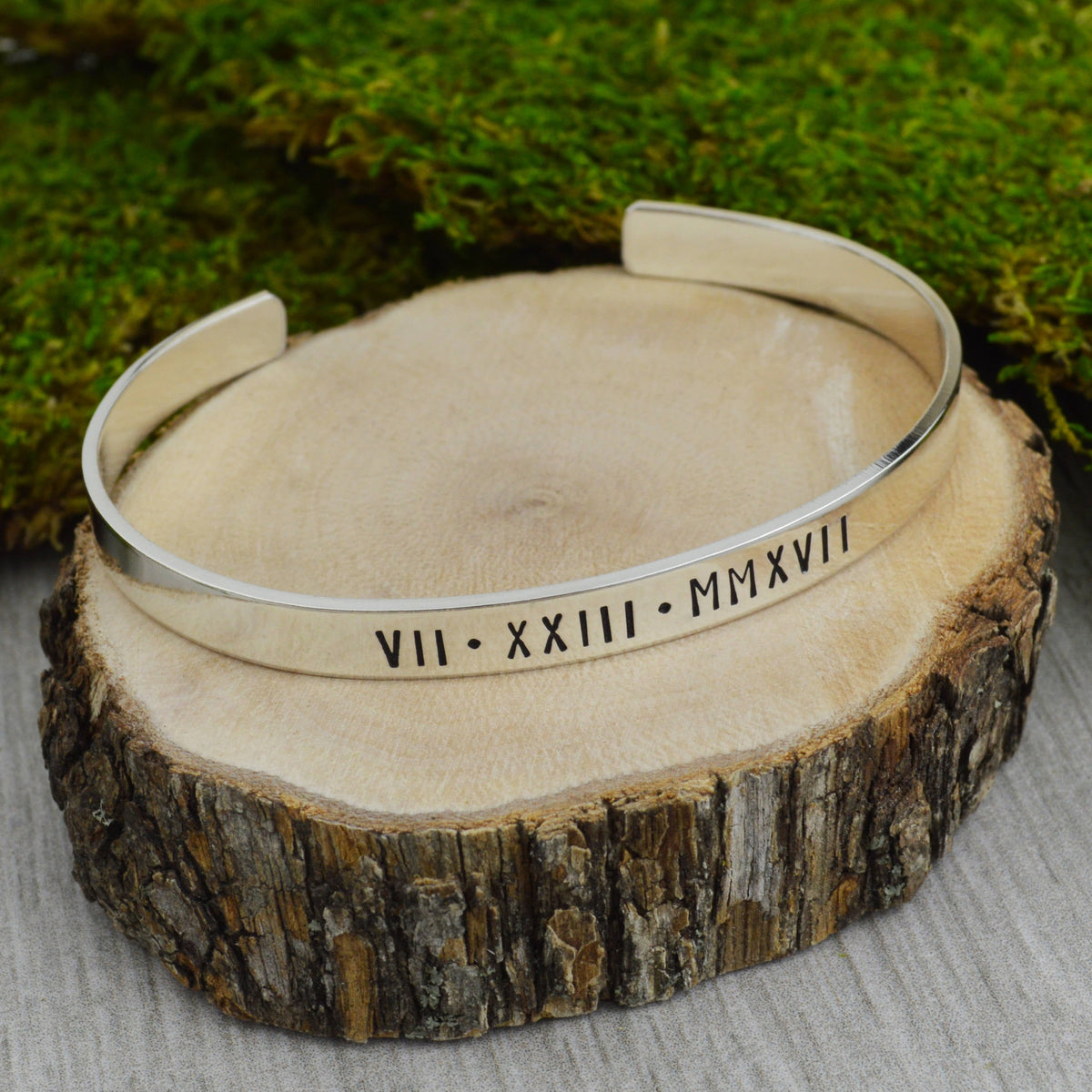 Roman Numeral Bracelet in Aluminum Brass or Copper with Custom Date