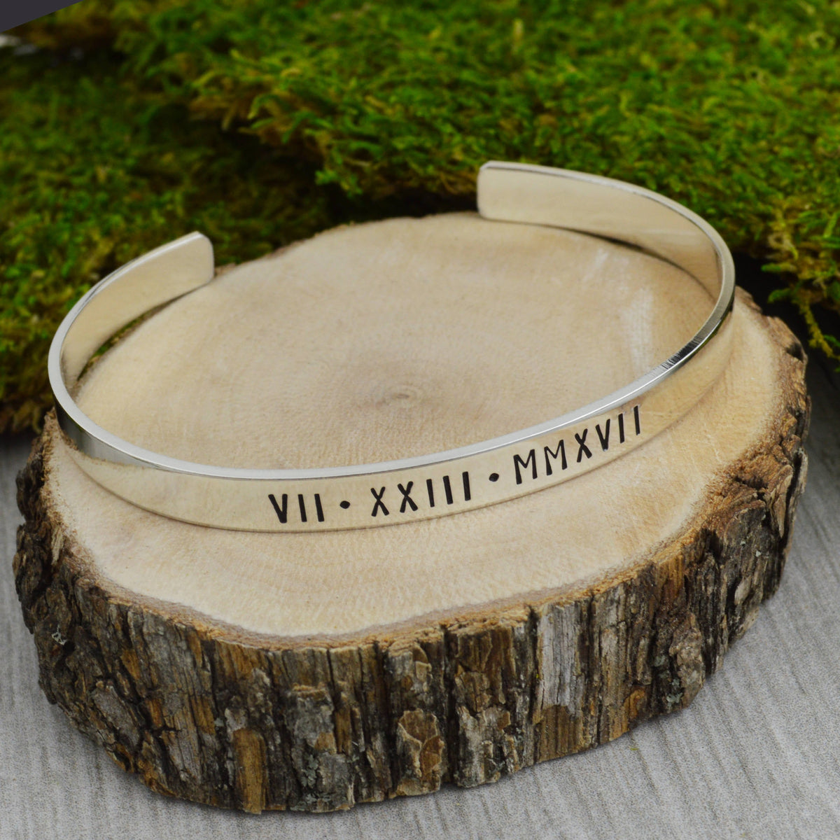 Roman Numeral Bracelet in Aluminum Brass or Copper with Custom Date