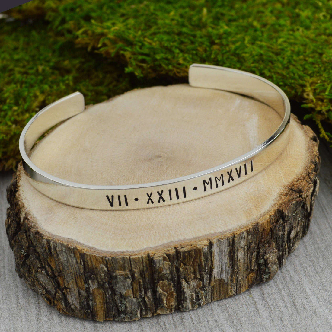 Roman Numeral Bracelet in Aluminum Brass or Copper with Custom Date