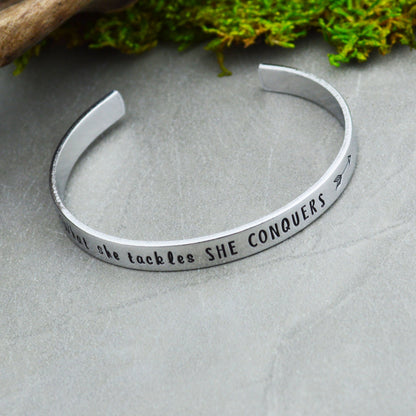 What She Tackles She Conquers Handstamped Bangle 