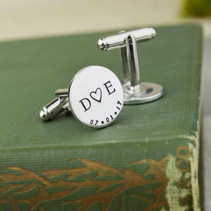 Custom Date and Initial Cuff Links - Hand Stamped Groom Gift - Wedding Gift