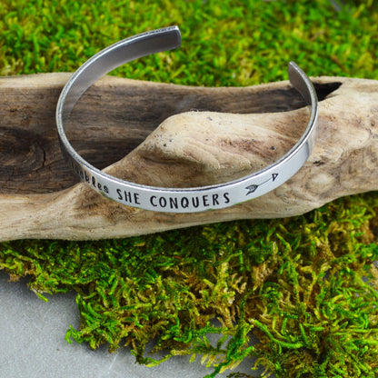 What She Tackles She Conquers Handstamped Bangle 