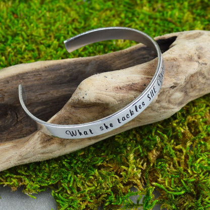 What She Tackles She Conquers Handstamped Bangle 