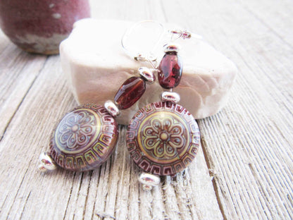 Garnet Jewelry Set - 2-In-1 Mood Bead Earrings &amp; Necklace, Zen Style Jewelry, Handcrafted Gift