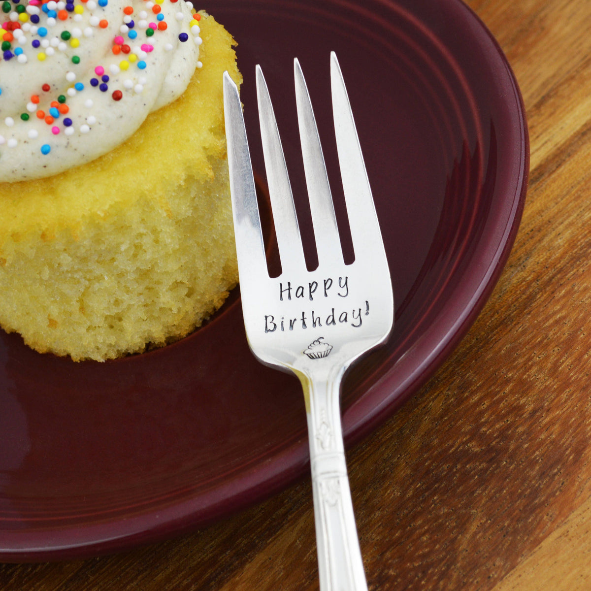 Happy Birthday! Hand Stamped Cake Fork 