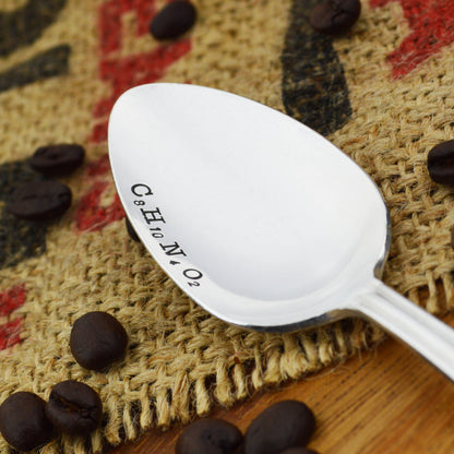 Caffeine Molecule Hand Stamped Spoon 